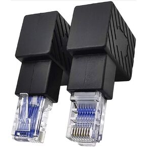RJ45 Ethernet Adapter, 90 Degree Angle Cat5e/Cat6 Ethernet RJ45 8P8C Male to Female Network Adapter Connector for Computers, Laptops, Routers(2-Pack)(Up & Down)