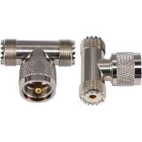 Boobrie 2-Pack PL-259 UHF Triple Tee Connector UHF Male PL259 to Dual UHF Female SO239 Adapter RF Coaxial Connector UHF T Shape 3 Way Splitter for Ham Radio CB Antenna WiFi