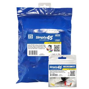 Cat5e UTP 180 Degree Keystone Jack - 25 Pieces - Unshielded, Slim Style, Toolless, w/6 Color ID Bars, 568B Wiring Label, ANSI/TIA 568.2-D - White - S45-3500W-25
