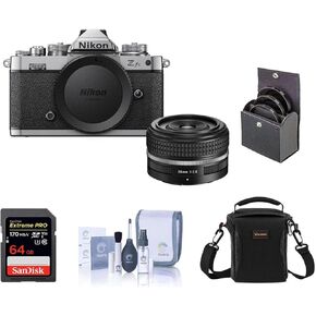 Nikon Z fc DX-Format Mirrorless Camera with NIKKOR Z 28mm f/2.8 (SE) Lens Bundle with 64GB SD Card, Shoulder Bag, Filter Kit, Cleaning Kit