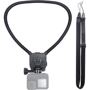 FiTSTILL Black Neck Mount Necklace Holder,POV/Vlog Angle Lanyard Body Strap Attach Compatible with Go Pro Max Hero 12 11 10 9 8 7 Insta360 X4 X3 DJI Action 4 3 Motorcycle Video Camera Accessories