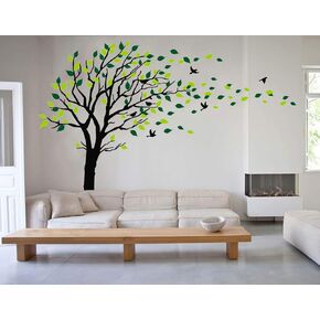 Large Tree Blowing in The Wind Tree Wall Decals Wall Sticker Vinyl Art Kids Rooms Teen Girls Boys Wallpaper Murals Sticker Wall Stickers Nursery Decor Nursery Decals (Brown and Green)