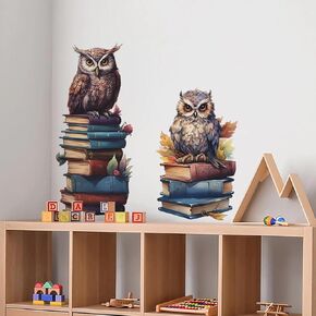 Cute Owl Books Educational Wall Stickers, sacinora Reading Corner DIY Cartoon Animal Wall Decals Removable Vinyl Peel and Stick for Kids Baby Nursery Bedroom Classroom Preschool Art Decorations