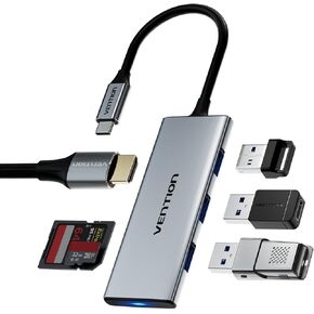 USB C Hub for MacBook, VENTION USB Type C Hub Multiport Adapter 6 in 1 with 4K HDMI USB 3.0 Data Transfer SD/TF Card Reader, USB C Dongle Compatible with MacBook Pro/Air, iPad Pro, Surface,XPS