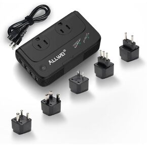 ALLWEI Power Voltage Converter 220V to 110V Step Down Travel Voltage Converter for Hair Straightener/Curling Iron, Universal Power Plug Adapter UK, US, AU, EU, IT, India (Black)