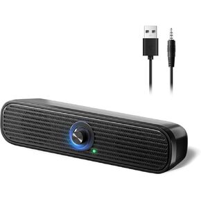 1Mii Computer Speakers for Desktop Laptop Tablet, USB Powered PC Speakers, Wired Mini Soundbar with Volume Control for Cellphone Pad MP3, Stereo Sound with 3.5mm Audio Plug for Windows Mac Linux PCs