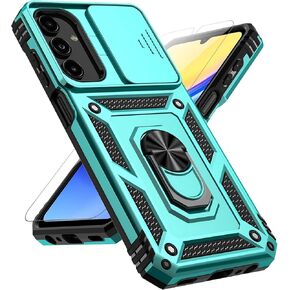 for Samsung Galaxy A15 5G Case with Slide Camera Cover HD Screen Protector [Military Grade 16ft. Drop Tested] Magnetic Ring Holder Kickstand Protective Phone Case for Galaxy A15 5G 2024, Black