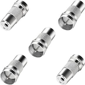 F Type Male to RCA Female Adapter Pure Copper TV Video Connector Converter Silver F Plug to RCA Jack Straight Coaxial Coupler, 5 Pack