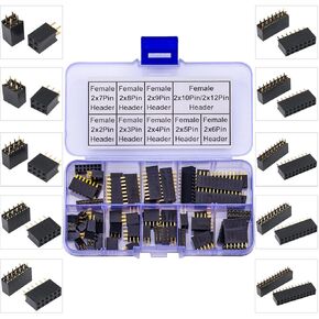 2.54mm Female Pin Header Dual Row DIP Connector Kit， 2 * 2/3/4/5/6/7/8/9/10/12Pin Straight Header Pin Breakaway PCB Board Pin Header Strip for Prototype Shield (Female-Pin-Dual)