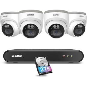 كاميرا ZOSI 4 Pack 5MP 3K إضافية على شكل قبة POE مع كابل، كاميرا IP داخلية وخارجية 2880 × 1620، رؤية ليلية 80 قدمًا، عدسة 3.6 مم، زاوية رؤية 95 درجة، IP66 مقاومة للطقس (تعمل فقط مع ZOSI PoE NVR) in Kuwait