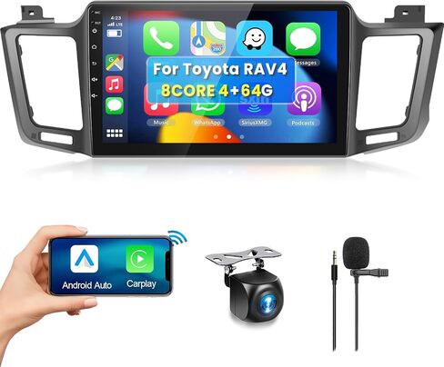 8 CORE 4G+64G Car Radio for Toyota RAV4 2013-2019 with Wireless CarPlay/Android Auto, Podofo 10.1" 1280 * 720P IPS Touch Screen Stereo Android 13 GPS WiFi Bluetooth DSP SWC + HD Backup Camera in Saudi Arabia
