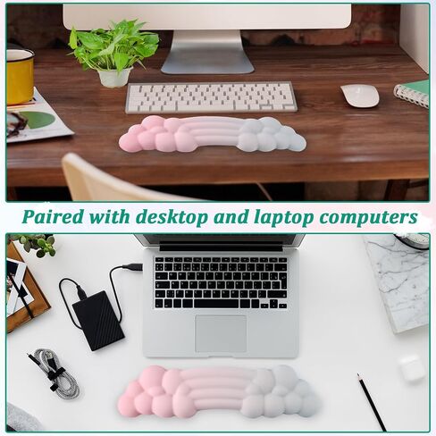 Keyboard Cloud Wrist Rest, Silicone Cute Keyboard Wrist Rest Cloud Practical Soft Ergonomically Memory Foam Wrist Pad for Home Office Laptop Computer Gaming(Pink Green Gradient Color) in Saudi Arabia