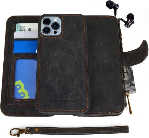 MODOS LOGICOS Case for iPhone 11, [Detachable Wallet Folio][2 in 1][Zipper Cash Storage][Up to 14 Card Slots 1 Photo Window] PU Leather Purse with Removable Inner Magnetic TPU Case - Black in Kuwait