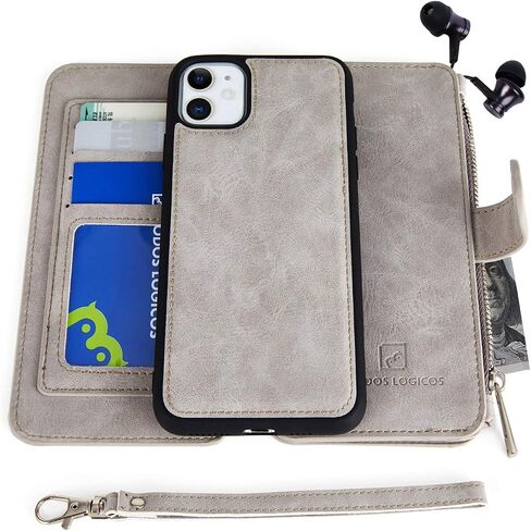 MODOS LOGICOS Case for iPhone 11, [Detachable Wallet Folio][2 in 1][Zipper Cash Storage][Up to 14 Card Slots 1 Photo Window] PU Leather Purse with Removable Inner Magnetic TPU Case - Black in Kuwait