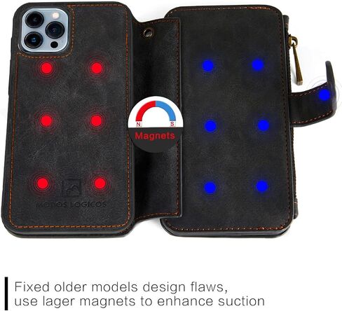 MODOS LOGICOS Case for iPhone 11, [Detachable Wallet Folio][2 in 1][Zipper Cash Storage][Up to 14 Card Slots 1 Photo Window] PU Leather Purse with Removable Inner Magnetic TPU Case - Black in Kuwait