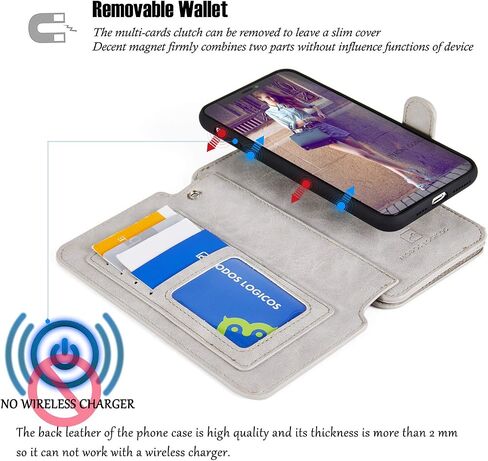 MODOS LOGICOS Case for iPhone 11, [Detachable Wallet Folio][2 in 1][Zipper Cash Storage][Up to 14 Card Slots 1 Photo Window] PU Leather Purse with Removable Inner Magnetic TPU Case - Black in Kuwait