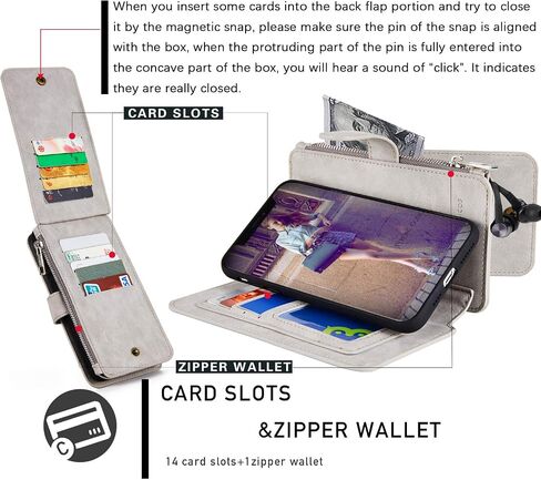 MODOS LOGICOS Case for iPhone 11, [Detachable Wallet Folio][2 in 1][Zipper Cash Storage][Up to 14 Card Slots 1 Photo Window] PU Leather Purse with Removable Inner Magnetic TPU Case - Black in Kuwait