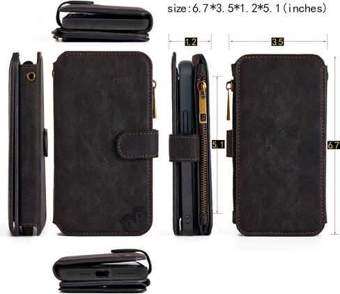MODOS LOGICOS Case for iPhone 11, [Detachable Wallet Folio][2 in 1][Zipper Cash Storage][Up to 14 Card Slots 1 Photo Window] PU Leather Purse with Removable Inner Magnetic TPU Case - Black in Kuwait