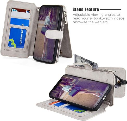 MODOS LOGICOS Case for iPhone 11, [Detachable Wallet Folio][2 in 1][Zipper Cash Storage][Up to 14 Card Slots 1 Photo Window] PU Leather Purse with Removable Inner Magnetic TPU Case - Black in Kuwait