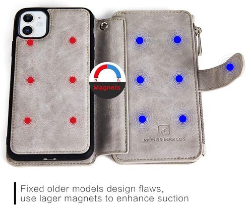 MODOS LOGICOS Case for iPhone 11, [Detachable Wallet Folio][2 in 1][Zipper Cash Storage][Up to 14 Card Slots 1 Photo Window] PU Leather Purse with Removable Inner Magnetic TPU Case - Black in Kuwait