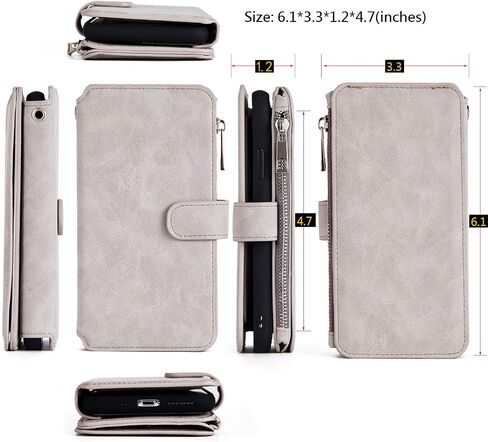 MODOS LOGICOS Case for iPhone 11, [Detachable Wallet Folio][2 in 1][Zipper Cash Storage][Up to 14 Card Slots 1 Photo Window] PU Leather Purse with Removable Inner Magnetic TPU Case - Black in Kuwait