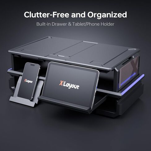 حامل شاشة مزدوج، حامل شاشة X-Central قابل للطي لشاشتين، حامل كمبيوتر محمول قابل للتعديل، منظم سطح المكتب مع دوار، محور USB 3.0 يدعم نقل البيانات والشحن، ضوء RGB، لوحة مفاتيح in Kuwait