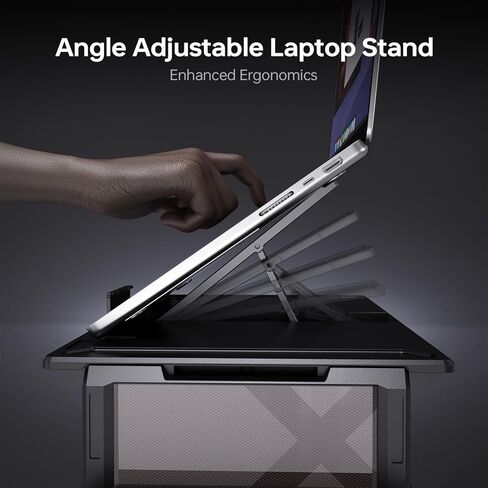 حامل شاشة مزدوج، حامل شاشة X-Central قابل للطي لشاشتين، حامل كمبيوتر محمول قابل للتعديل، منظم سطح المكتب مع دوار، محور USB 3.0 يدعم نقل البيانات والشحن، ضوء RGB، لوحة مفاتيح in Kuwait