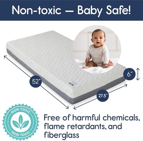 مرتبة سرير الأطفال hiccapop - مزدوجة الجوانب مع جانب ثابت للأطفال وجانب ناعم من الإسفنج الذكي للأطفال الصغار - مرتبة سرير أطفال من الإسفنج الذكي - مرتبة سرير للأطفال الصغار - مرتبة أطفال in Kuwait