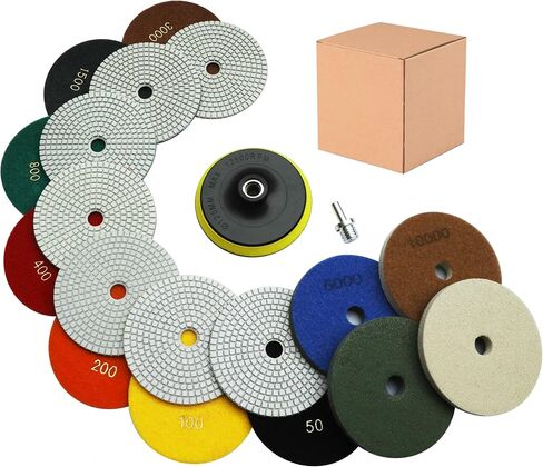 11 Packs 6 Inch Diamond Polishing Pads with 5/8"-11 Backer Pad 9 PCS Wet/Dry Polish Pad Kit for Drill Grinder Polisher 50-10000 Grit Pads for Marble Tile Quartz Granite Concrete Countertop in Kuwait