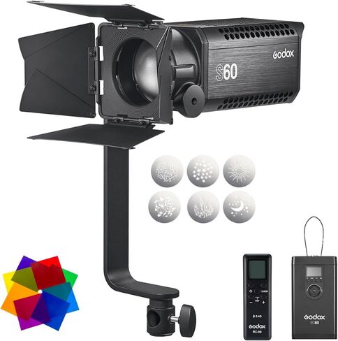 مصباح كشاف Godox S60 LED مع Barndoor، 60W 5600K 40000Lux@1M LED ضوء ساطع، CRI 96+ TLCI 97+ سطوع 0-100% تحكم في التطبيق مع جهاز تحكم عن بعد RC-A6 in Saudi Arabia