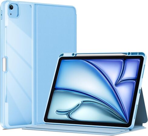 حافظة Pro لجهاز iPad Air 13 بوصة (M2) 2024 وiPad Pro 12.9 بوصة 6th/5th/4th/3rd 2022/2021/2020/2018؛ غطاء حماية خلفي شفاف قابل للطي، حافظة ذكية مضادة للصدمات مع حامل قلم رصاص - أزرق in Saudi Arabia