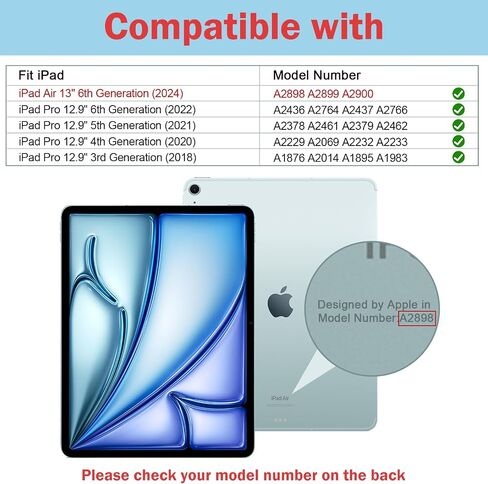 حافظة Pro لجهاز iPad Air 13 بوصة (M2) 2024 وiPad Pro 12.9 بوصة 6th/5th/4th/3rd 2022/2021/2020/2018؛ غطاء حماية خلفي شفاف قابل للطي، حافظة ذكية مضادة للصدمات مع حامل قلم رصاص - أزرق in Saudi Arabia