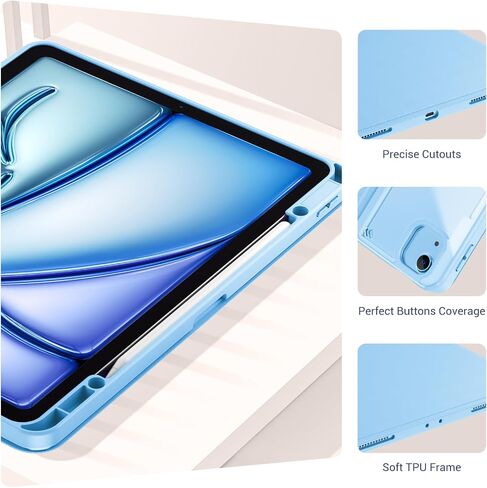 حافظة Pro لجهاز iPad Air 13 بوصة (M2) 2024 وiPad Pro 12.9 بوصة 6th/5th/4th/3rd 2022/2021/2020/2018؛ غطاء حماية خلفي شفاف قابل للطي، حافظة ذكية مضادة للصدمات مع حامل قلم رصاص - أزرق in Saudi Arabia