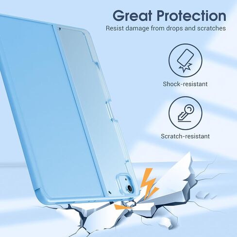 حافظة Pro لجهاز iPad Air 13 بوصة (M2) 2024 وiPad Pro 12.9 بوصة 6th/5th/4th/3rd 2022/2021/2020/2018؛ غطاء حماية خلفي شفاف قابل للطي، حافظة ذكية مضادة للصدمات مع حامل قلم رصاص - أزرق in Saudi Arabia