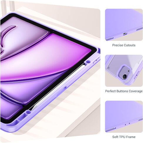 حافظة Pro لجهاز iPad Air 13 بوصة (M2) 2024 وiPad Pro 12.9 بوصة 6th/5th/4th/3rd 2022/2021/2020/2018؛ غطاء حماية خلفي شفاف قابل للطي، حافظة ذكية مضادة للصدمات مع حامل قلم رصاص - أزرق in Saudi Arabia