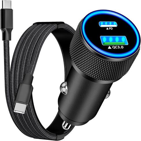 【معتمد من MFi】شاحن سيارة سريع iPhone، GEONAV 52.5W USB-C&USB-A ولاعة سجائر طاقة السيارة PD/QC Type-C شحن سريع للسيارة + كابل مجدول من النوع C لهاتف iPhone 15/15 Pro Max/Galaxy S24/S23/Pixel / آي باد برو in Saudi Arabia