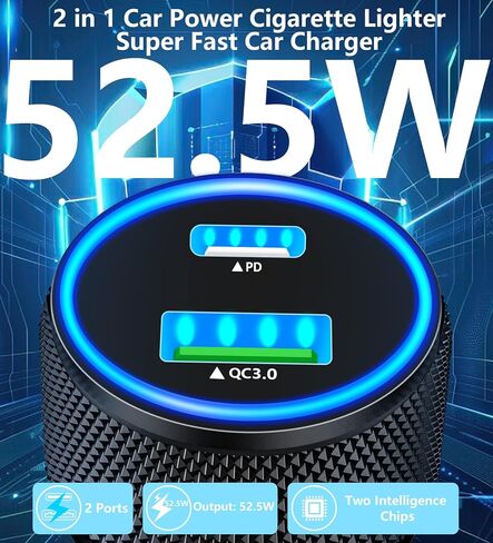【معتمد من MFi】شاحن سيارة سريع iPhone، GEONAV 52.5W USB-C&USB-A ولاعة سجائر طاقة السيارة PD/QC Type-C شحن سريع للسيارة + كابل مجدول من النوع C لهاتف iPhone 15/15 Pro Max/Galaxy S24/S23/Pixel / آي باد برو in Saudi Arabia