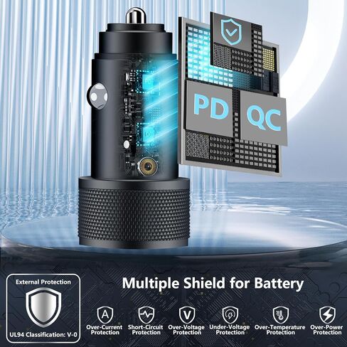 【معتمد من MFi】شاحن سيارة سريع iPhone، GEONAV 52.5W USB-C&USB-A ولاعة سجائر طاقة السيارة PD/QC Type-C شحن سريع للسيارة + كابل مجدول من النوع C لهاتف iPhone 15/15 Pro Max/Galaxy S24/S23/Pixel / آي باد برو in Saudi Arabia