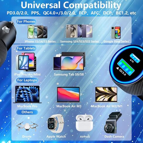 【معتمد من MFi】شاحن سيارة سريع iPhone، GEONAV 52.5W USB-C&USB-A ولاعة سجائر طاقة السيارة PD/QC Type-C شحن سريع للسيارة + كابل مجدول من النوع C لهاتف iPhone 15/15 Pro Max/Galaxy S24/S23/Pixel / آي باد برو in Saudi Arabia