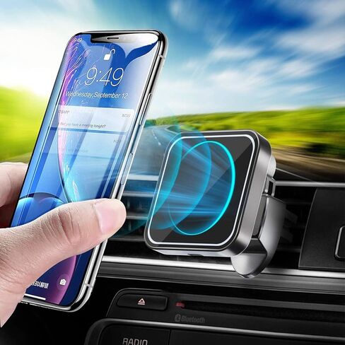 شاحن سيارة لاسلكي مغناطيسي - شاحن لاسلكي متوافق مع MagSafe - حامل بفتحة تهوية مع مصدر طاقة متضمن لهاتف iPhone 14، 13، 12 - شاحن تثبيت مغناطيسي للسيارة in Kuwait