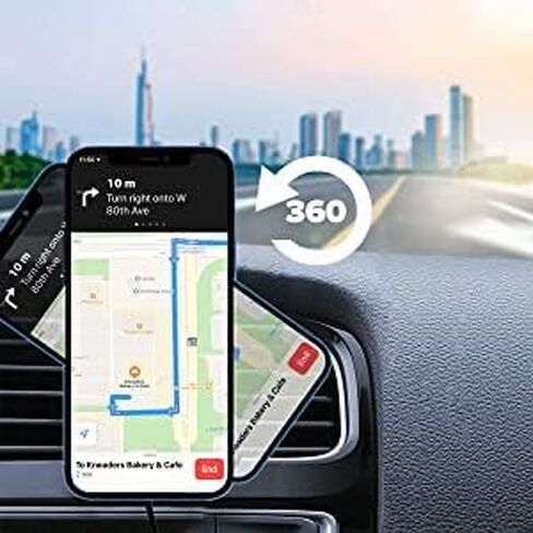 شاحن سيارة لاسلكي مغناطيسي - شاحن لاسلكي متوافق مع MagSafe - حامل بفتحة تهوية مع مصدر طاقة متضمن لهاتف iPhone 14، 13، 12 - شاحن تثبيت مغناطيسي للسيارة in Kuwait