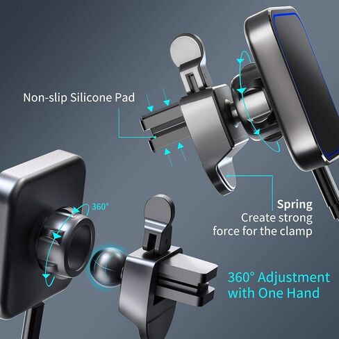 شاحن سيارة لاسلكي مغناطيسي - شاحن لاسلكي متوافق مع MagSafe - حامل بفتحة تهوية مع مصدر طاقة متضمن لهاتف iPhone 14، 13، 12 - شاحن تثبيت مغناطيسي للسيارة in Kuwait