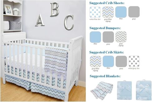 تنورة سرير أطفال مصممة 100% من القطن من أمريكان بيبي كومباني مع طيات، رمادي متعرج، للأولاد والبنات in Kuwait