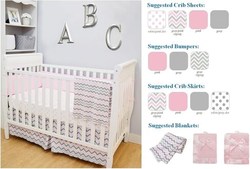 تنورة سرير أطفال مصممة 100% من القطن من أمريكان بيبي كومباني مع طيات، رمادي متعرج، للأولاد والبنات in Kuwait