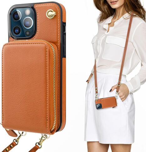 KIHUWEY Crossbody Wallet Case for iPhone 13 Pro Max, Zipper Pocket Case with Card Holder, PU Leather Protective Cover Case with Kickstand Detachable Wrist Strap Lanyard 6.7"(Black) in Kuwait