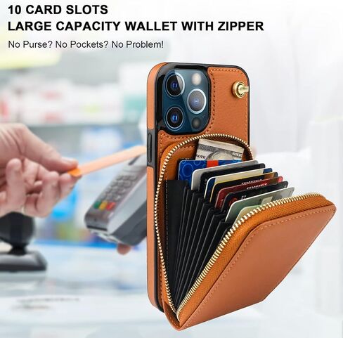 KIHUWEY Crossbody Wallet Case for iPhone 13 Pro Max, Zipper Pocket Case with Card Holder, PU Leather Protective Cover Case with Kickstand Detachable Wrist Strap Lanyard 6.7"(Black) in Kuwait