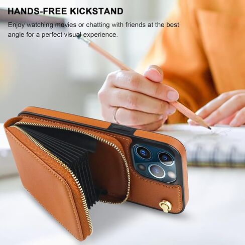 KIHUWEY Crossbody Wallet Case for iPhone 13 Pro Max, Zipper Pocket Case with Card Holder, PU Leather Protective Cover Case with Kickstand Detachable Wrist Strap Lanyard 6.7"(Black) in Kuwait