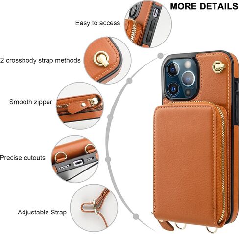 KIHUWEY Crossbody Wallet Case for iPhone 13 Pro Max, Zipper Pocket Case with Card Holder, PU Leather Protective Cover Case with Kickstand Detachable Wrist Strap Lanyard 6.7"(Black) in Kuwait