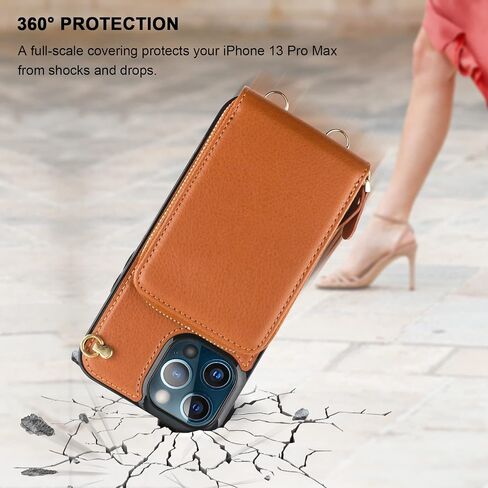 KIHUWEY Crossbody Wallet Case for iPhone 13 Pro Max, Zipper Pocket Case with Card Holder, PU Leather Protective Cover Case with Kickstand Detachable Wrist Strap Lanyard 6.7"(Black) in Kuwait