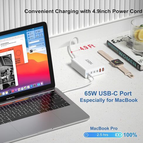 شاحن سريع USB C بقدرة 165 وات، محول طاقة Agtray 6 منافذ USB C PD/QC للشحن السريع GaN متعدد المنافذ لسطح المكتب ومحول طاقة للسفر متوافق مع MacBook/iPad Pro Air وiPhone 15 14 وGalaxy S24 in Kuwait